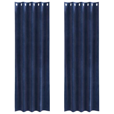 vidaXL - Zwarte - Verduisteringsgordijnen - met - Oogjes - 2 - stuks - Donkerblauw - Fluweel