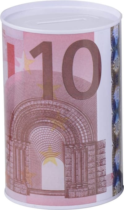 Spaarpot 10 euro - metaal/blik - biljet - 8 x 11 cm - munten - sparen
