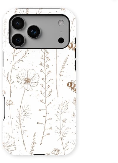 Bloemen Design Hoesje geschikt voor iPhone 17 Pro | Flower Print Tough Case met Mag | Shockproof | Bloemen Motief Backcover geschikt voor iPhone 17 Pro Meadow Sketch