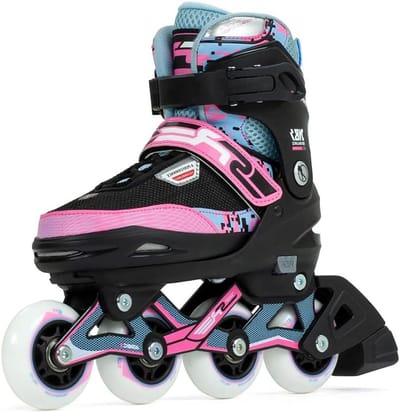 Skeelers Kinderen - Rolschaatsen Inline - Leren Skeeleren - Verstelbare Schoen - 33-37 - Blauw Roze