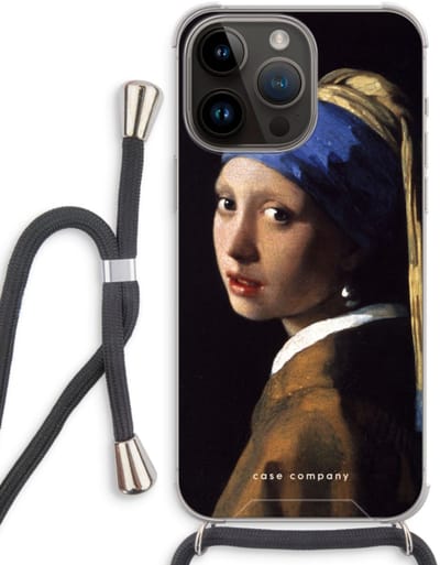 Case Company® - Hoesje met koord geschikt voor iPhone 14 Pro Max hoesje met Koord - The Pearl Earring - Telefoonhoesje met Zwart Koord - Bescherming aan alle Kanten en Over de Schermrand