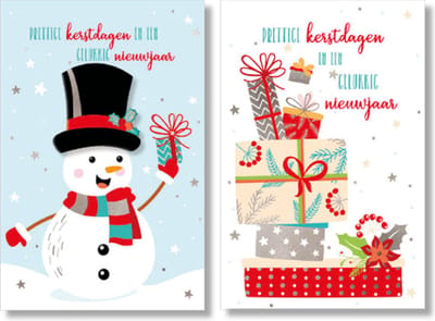 MGPcards - 2 doosjes à 10 Luxe dubbele wenskaarten - Kerst - Foliebewerking - Witte envelop - 10.5 x 16 cm - 2 Motieven per doosje
