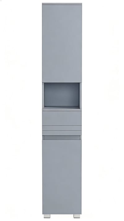 Opbergkast 30x30x170 Cm Grijs Badkamerkast Staande Smalle Kast Houten Frame Verstelbare Plank 2 Deuren 1 Lade 1 Open Vak Stevig Duurzaam Keuken Woonkamer Slaapkamer Badkamer Hal