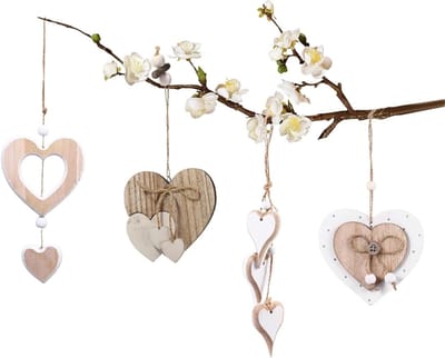 Houten Decoratieve Harten voor Raamdecoratie, Hangende Versieringen voor Hal en Thuis, 4 Stuks