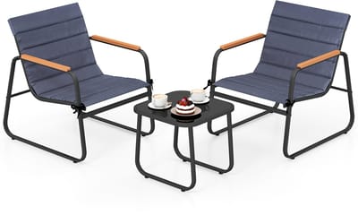 COSTWAY Balkonmeubelset, tuinmeubelset, 3-delige balkonset incl. 2 stoelen met tafel en kussens, terrasmeubels, tuingarnituur, zitgroep voor tuin, balkon, terras