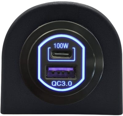ProRide 12-24V USB/USB C Autolader 2 Poorten Opbouw - 100W QC3.0 - Snellader - Enkelvoudig Paneel - Blauw