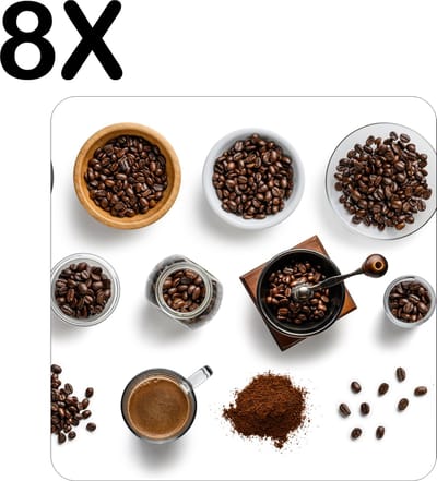 Luxe Placemat - Van Koffieboon tot Koffie - Set van 8 Placemats - 50x50 cm - 2 mm dik Vinyl - Anti Slip - Afneembaar