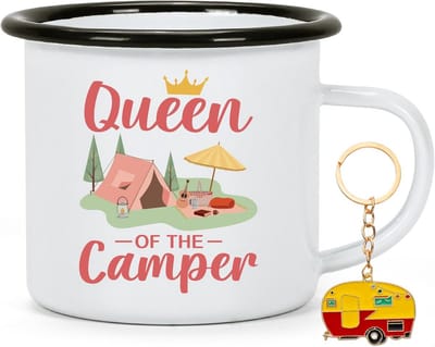 SnelShoppen - Enamel Camping Mok 350 ml - King of the RV - Perfecte Cadeau voor Kampeerders - Camping Accessoires voor Binnen en Buiten - Geschenken v