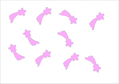 10 x strijkplaatjes, Miniblings 30 mm, flock, vallende ster, komeet, patch voor kinderen, patches om op te strijken, flockfolie, applicatie naaien, kleur: roze