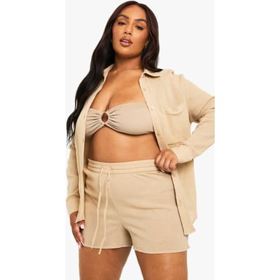 boohoo Dames Plus Gerimpelde Katoenen Strandshorts | Beige | Maat: 28