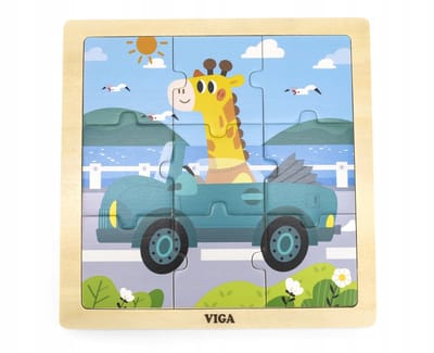 Viga Houten Puzzel met Plank - Auto 9 Stuks