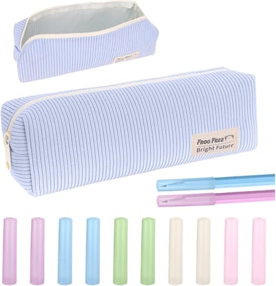 Esthetisch etui - Pennenzakje potloodhouder - Schrijfgerei organiseren - Tien potloden capaciteit - 22 x 12 x 18 cm - Lichtblauw