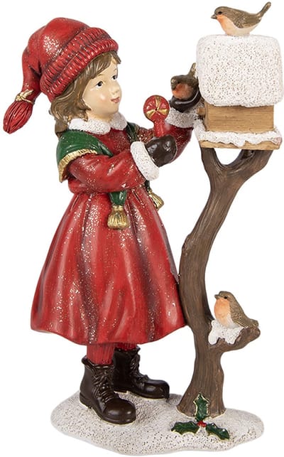 Clayre & Eef Kerstdecoratie Beeld Kind 13x7x19 cm Rood Kunststof