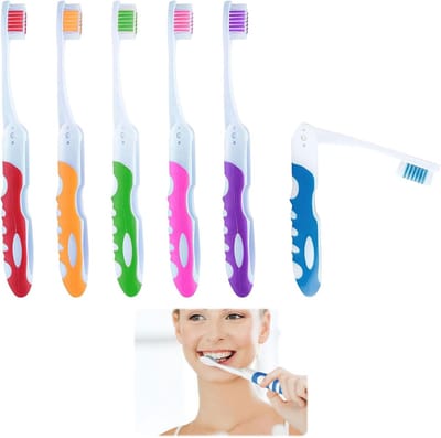 Reistandenborstels – Set van 6 – 19,5 cm (11,5 cm ingeklapt) – Opvouwbare & draagbare tandenborstels – Zachte borstelharen – Compact & makkelijk op te bergen – Ideaal voor kamperen & wandelen – Geschikt voor dagelijks gebruik thuis en op reis