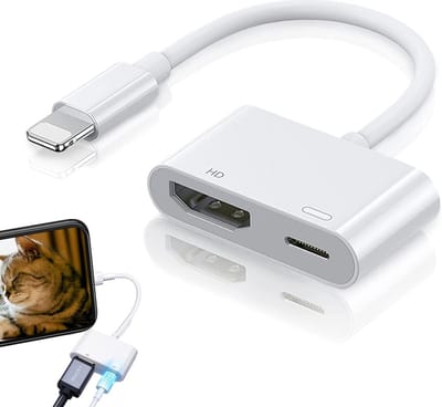 Lightning to HDMI Adapter Digital AV, Compatible with iPad iPhone to HDMI Adapter 2k with Lightning Charging Port Adapter for iPhone iPad to TV Monitors Projectors