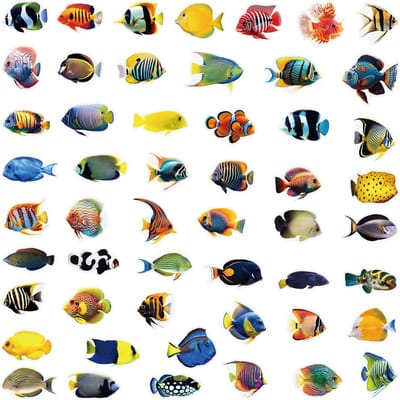 50 Pièces Autocollants Poisson Marin Transparent Autocollants Imperméables pour Coques de Téléphone Scrapbooking EnregistrezVotre Vie Magasin black