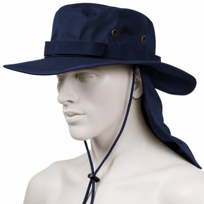 Zonnehoed - Zonnehoed heren - Vissershoed - Zonnehoed met Nekbescherming - Vissershoed met Kinband - UV-Beschermende Outdoor Hoed van Katoen - Voor Vissen - Wandelen - Kamperen en Jagen – Marineblauw
