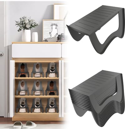 Froadp 20x Grijs Stapelbare Schoenenhouder – Antislip Schoenenorganizer voor Kast, Dubbellaags Design, 25x14,5x14 c2