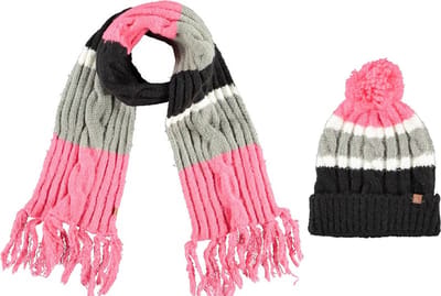 Wintersetje Meisjes Sjaal & Muts Roze-Grijs