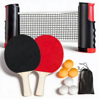 Tafeltennisset - Multicolor - 2 Batjes en 6 Ballen - Intrekbaar Net met Draagtas - Voor Kinderen en Gezinnen