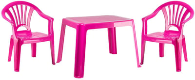 Tuinstoelen en tafel set - voor kinderen - kunststof - roze - 2x stoelen - buiten