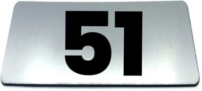 Nummerplaatje 51 - 80 x 50 x 1,6 mm - RVS-look geborsteld - Incl. 3M-tape | Nummerbordje - Deur en kamernummer - brievenbusnummers - Gratis verzending - 5 jaar garantie | Gratis Verzending