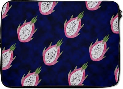Laptophoes 14 inch - Drakenfruit - Fruit - Blauw - Laptop sleeve - Binnenmaat 33x23 cm - Zwarte achterkant