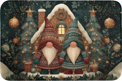 Badmat 90x60 cm - Antislip - Kerst - Gnomen - Peperkoekhuisje - Rood - Groen - Badmatten voor badkamer - Badkamermat - Douchemat - Badkamer mat