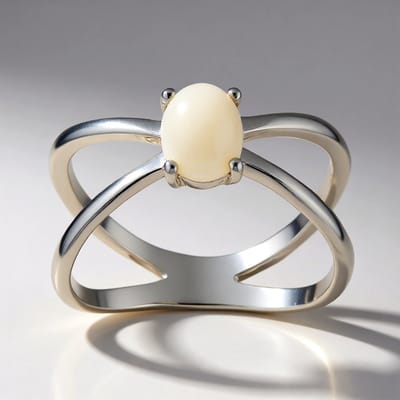 Cavill - Zilveren ring - 925 Sterling Zilver, geplatineerd - Witte Opaal Cabochon 0,449 ct - Ovaal 7x5 mm - Modern elegant minimalistisch design