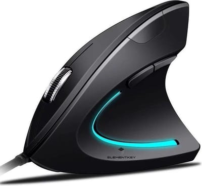 Elementkey ERGO1 - Ergonomisch Muis (Bedraad) - Comfortabel met Polssteun - LED licht - DPI verstelbaar - 6 Knoppen - Plug & Play - Zwart