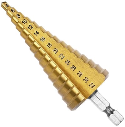 4-32 mm hogesnelheidsstaal, titanium, gecoat, Step Drill High Speed staal, 1/4 inch, zeskantige handgreep, snelwissel, kegelboor, metaal, kunststof, hout, boring