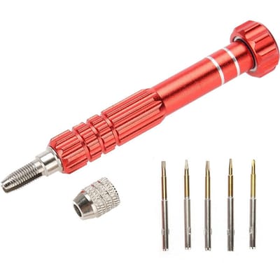 Schroevendraaierhandvat met 5 precisiebits Telefoon Bril Horloge Reparatie Gereedschapsset (Rood)