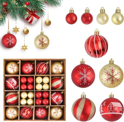44 Stuks Rode en Gouden Kerstballen van 6 cm - Decoraties voor de Kerstboom en Feestdagen, Geschikt voor Binnen en Buiten, Perfect voor Kerstversiering en Cadeaus