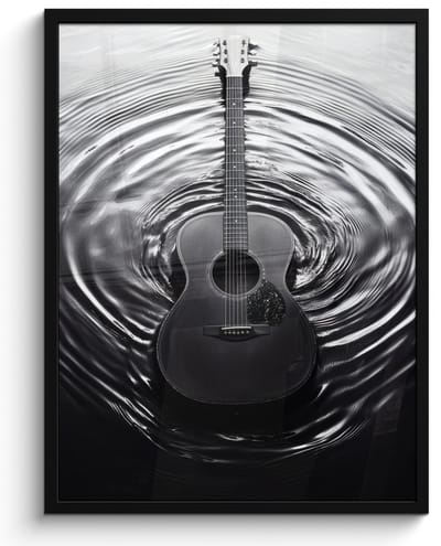 Poster in lijst - Fotolijst 60x80 cm - Posters - Gitaar - Hout - Water - Posterlijst zwart - Decoratie - Wanddecoratie woonkamer - Muurdecoratie slaapkamer