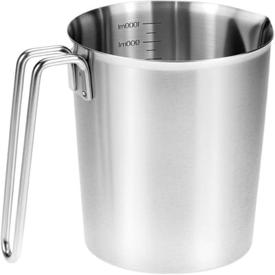 Metalen Maatbeker 1000 ml met Handvat en Verdeler, Perfect voor Koken, Bakken en Melk, Vaatwasserbestendig