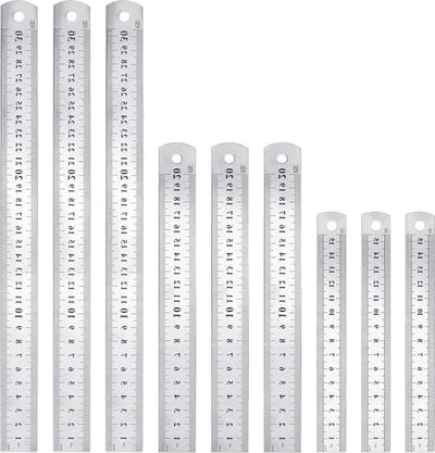 Liniaal set 9 stuks - roestvrij staal - dubbele schaal - nauwkeurig meetgereedschap voor engineering - ShopVlot