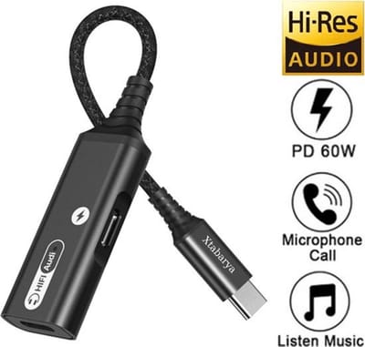 Xtabarya 2 In 1 Splitter USB Type C Male met Daul Type C Hifi Dac Type C Pd 60W Opladen Vrouwelijke naar USB C Vrouwelijke -zwart