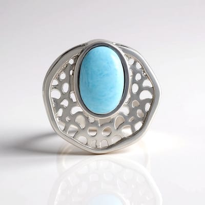 Cavill - Larimar Hanger 4,007 ct - 925 Sterling Zilver Plated - Ovale Cabochon Edelsteen - Filigrain Modern Design - Oceaanblauw Sieraad