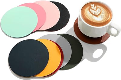Dubbelzijdige leren onderzetters voor glazen, antislip drinkonderzetters voor koffie en thee, 10 cm, set van 10