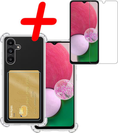 Hoesje Geschikt voor Samsung Galaxy A13 4G - Met Screenprotector - En Pashouder - En Kaarthouder - Telefoon Hoes Shockproof - Siliconen Case - Back Cover - Shock Proof - Pasjes Houder - Transparant