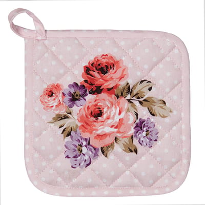 Clayre & Eef Pannenlap 20x20 cm Roze Paars Katoen Bloemen