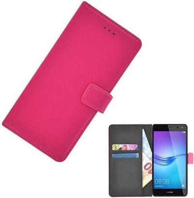 Wallet bookcase luxe effen roze hoesje Geschikt voor Huawei Y6 2017