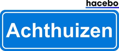 Hacebo - Plaatsnaam Sticker - 29x10 CM - Achthuizen sticker - Verkeersborden sticker - grappige cadeaus - Achthuizen