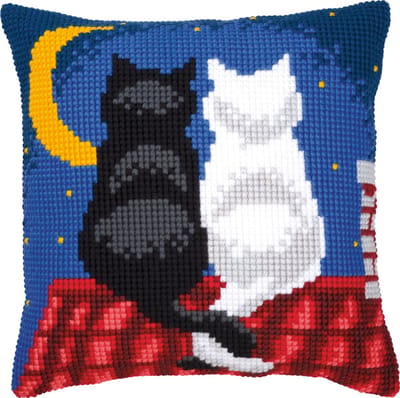 Vervaco - Kruissteekkussen kit - Poezen in de nacht - PN-0008598 - Borduren - Borduurpakket - Borduurpakket volwassenen - Borduurpakket kind