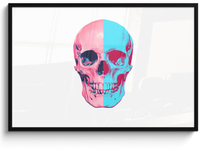 Poster in lijst - Fotolijst 120x80 cm - Posters - Schedel - Grafisch - Roze - Verdeeld - Posterlijst zwart - Decoratie - Wanddecoratie woonkamer - Muurdecoratie slaapkamer