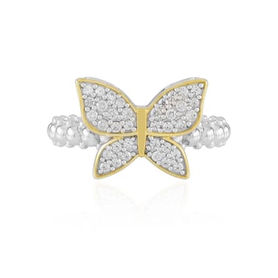 Cavill - Zilveren Ring 925 Sterling Gerhodineerd met 36 Cambodjaanse Zirkonia's 0,38 ct - Elegante Vlinderring Pavé Zirkon Dames Sieraad