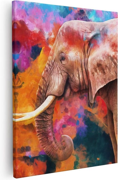 Artaza Canvas Schilderij Dierenkop Olifant - 40x50 cm - Muurdecoratie Dieren - Wanddecoratie Woonkamer - Kamer Accessoires