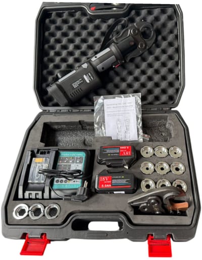 GMT 300C Accu Perstang 12-32mm – Hydraulische Krimptang met 18V 5Ah Accu – Voor waterleiding koppelingen en kabelschoenen– Elektrisch, Draaibare Bek, 60kN Kracht