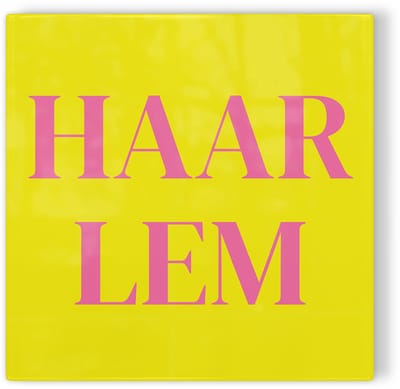 Tegeltje Haarlem - geel roze - tegeltje stad - tegeltje met tekst