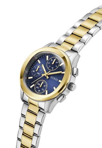 Guess Birdie Quartz Analoog Horloge Zilverkleurig En Goudkleurig Kast Gemaakt Van 100% Roestvrij Staal En Een Armband Van 100% Roestvrij Staal 36 GW1031L1, GW1031L2, GW1031L3, GW1031L4, GW1031L5, GW1031L6